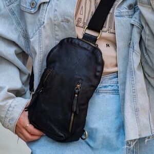 Logan Blue Leather Sling Backpack With Adjustable Strap By Bolsa Nova NWT